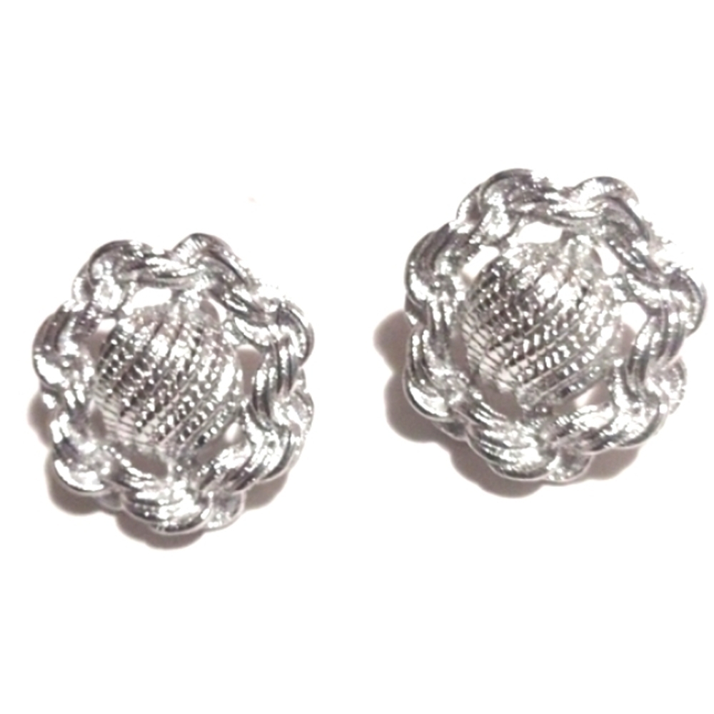 MONET VINTAGE TEXTURED SILVER-TONE LARGE BUTTON POST 1" EARRINGS